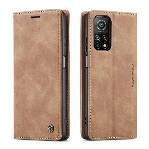 Leather Case Stands Flip Cover Holder C01S for Xiaomi Redmi K30S 5G Light Brown