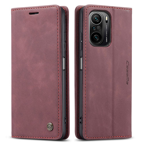 Leather Case Stands Flip Cover Holder C01S for Xiaomi Redmi K40 5G Red Wine