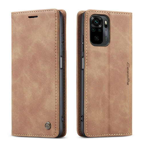 Leather Case Stands Flip Cover Holder C01S for Xiaomi Redmi Note 10 4G Light Brown