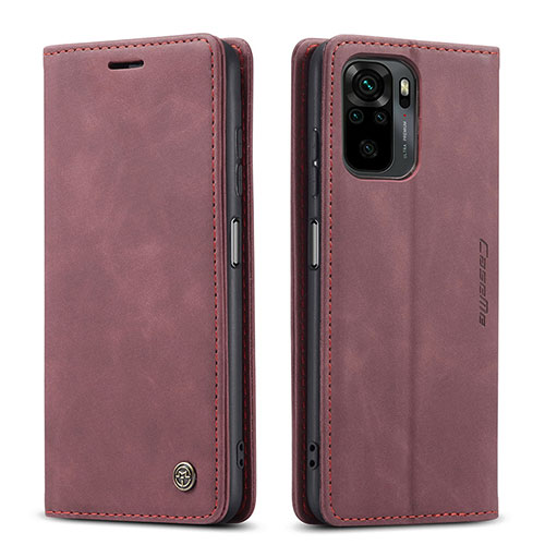 Leather Case Stands Flip Cover Holder C01S for Xiaomi Redmi Note 10 4G Red Wine