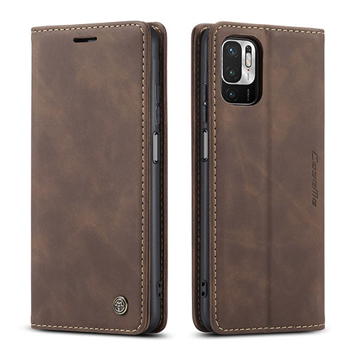 Leather Case Stands Flip Cover Holder C01S for Xiaomi Redmi Note 10 5G Brown