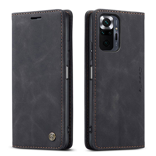 Leather Case Stands Flip Cover Holder C01S for Xiaomi Redmi Note 10 Pro 4G Black
