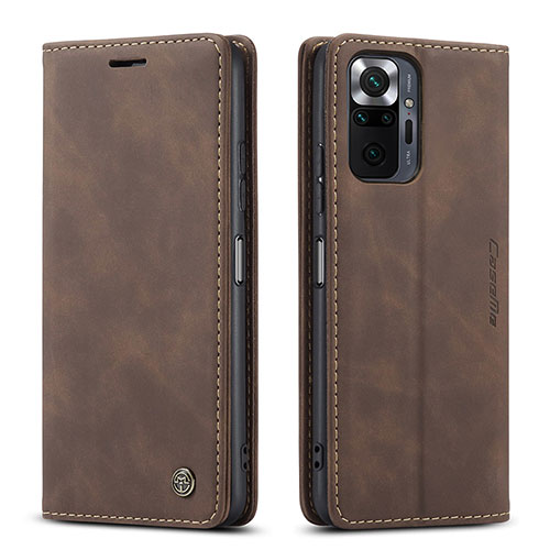 Leather Case Stands Flip Cover Holder C01S for Xiaomi Redmi Note 10 Pro 4G Brown
