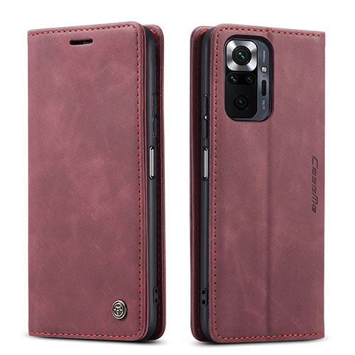 Leather Case Stands Flip Cover Holder C01S for Xiaomi Redmi Note 10 Pro 4G Red Wine