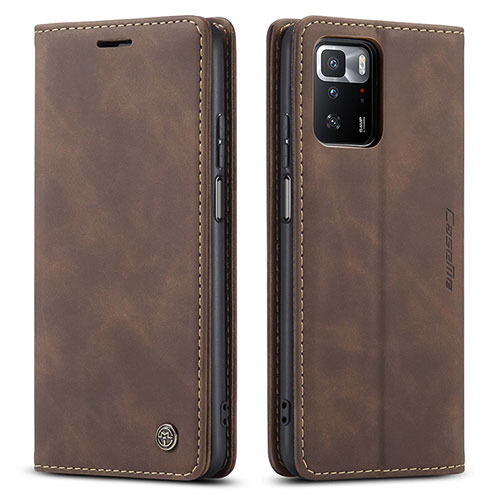 Leather Case Stands Flip Cover Holder C01S for Xiaomi Redmi Note 10 Pro 5G Brown