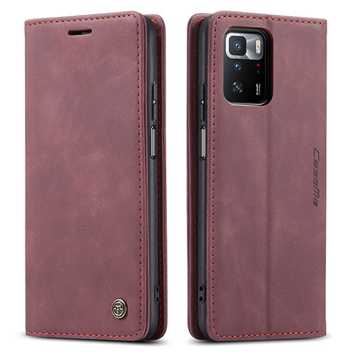 Leather Case Stands Flip Cover Holder C01S for Xiaomi Redmi Note 10 Pro 5G Red Wine