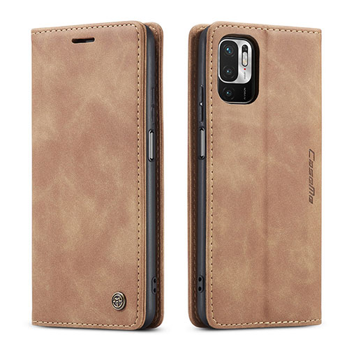 Leather Case Stands Flip Cover Holder C01S for Xiaomi Redmi Note 10T 5G Light Brown