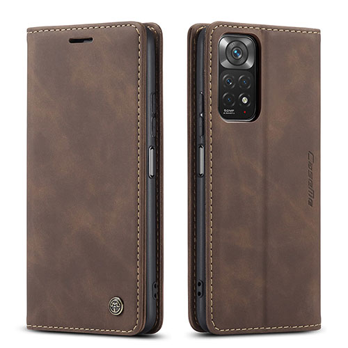 Leather Case Stands Flip Cover Holder C01S for Xiaomi Redmi Note 11 4G (2022) Brown