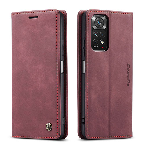 Leather Case Stands Flip Cover Holder C01S for Xiaomi Redmi Note 11 4G (2022) Red Wine