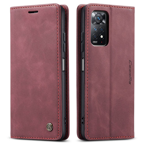 Leather Case Stands Flip Cover Holder C01S for Xiaomi Redmi Note 11 Pro 4G Red Wine