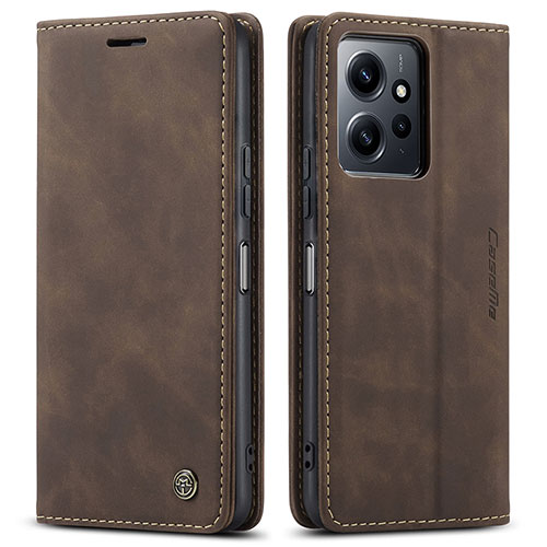 Leather Case Stands Flip Cover Holder C01S for Xiaomi Redmi Note 12 4G Brown