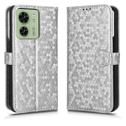 Leather Case Stands Flip Cover Holder C01X for Motorola Moto Edge 40 5G Silver