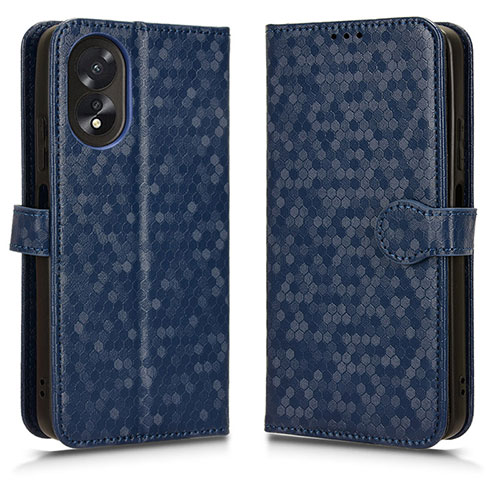 Leather Case Stands Flip Cover Holder C01X for Oppo A58 4G Blue