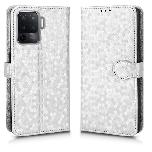 Leather Case Stands Flip Cover Holder C01X for Oppo A95 5G Silver