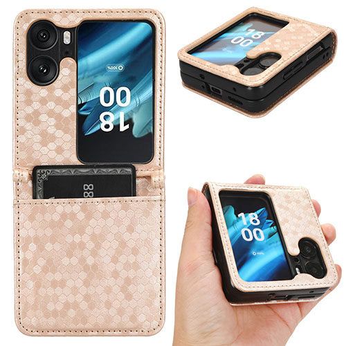 Leather Case Stands Flip Cover Holder C01X for Oppo Find N2 Flip 5G Gold