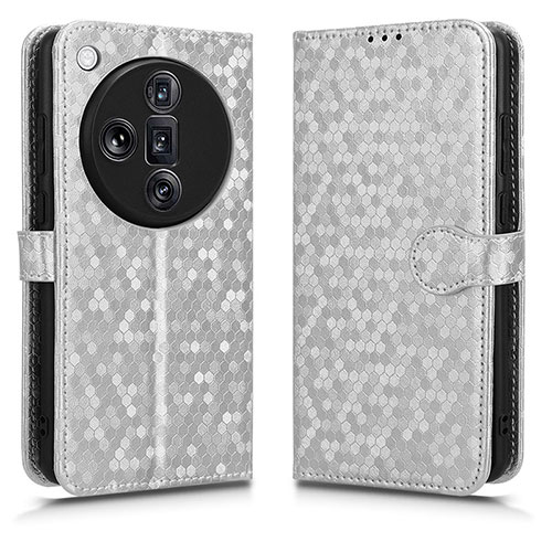 Leather Case Stands Flip Cover Holder C01X for Oppo Find X7 Ultra 5G Silver