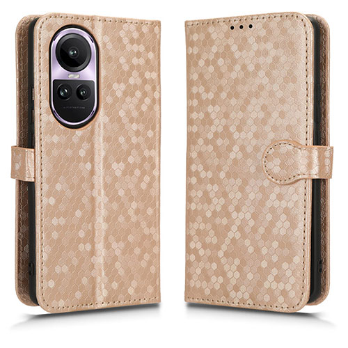 Leather Case Stands Flip Cover Holder C01X for Oppo Reno10 5G Gold