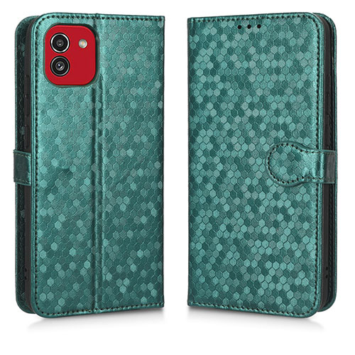 Leather Case Stands Flip Cover Holder C01X for Samsung Galaxy A03 Green