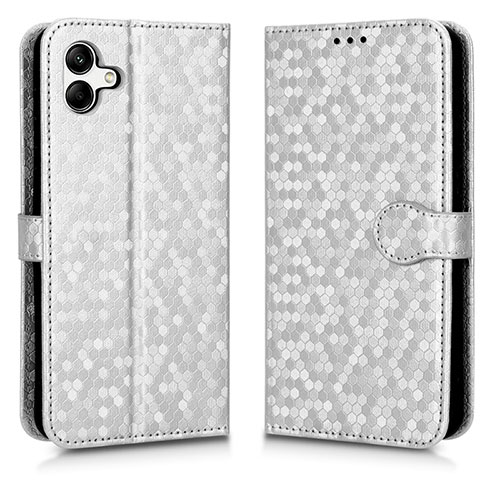 Leather Case Stands Flip Cover Holder C01X for Samsung Galaxy A04E Silver