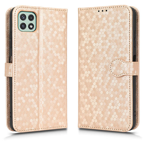 Leather Case Stands Flip Cover Holder C01X for Samsung Galaxy A22 5G Gold