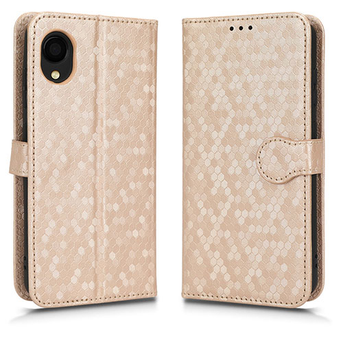 Leather Case Stands Flip Cover Holder C01X for Samsung Galaxy A22 5G SC-56B Gold