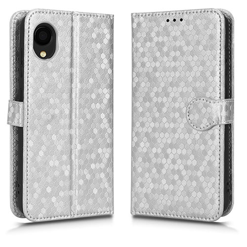 Leather Case Stands Flip Cover Holder C01X for Samsung Galaxy A22 5G SC-56B Silver