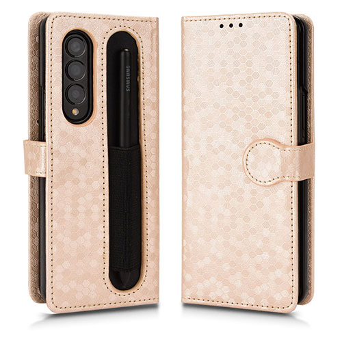 Leather Case Stands Flip Cover Holder C01X for Samsung Galaxy Z Fold3 5G Gold