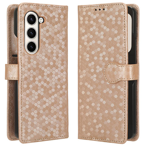 Leather Case Stands Flip Cover Holder C01X for Samsung Galaxy Z Fold5 5G Gold