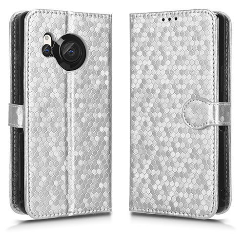 Leather Case Stands Flip Cover Holder C01X for Sharp Aquos R8 Silver