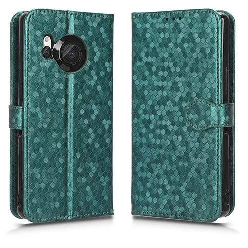 Leather Case Stands Flip Cover Holder C01X for Sharp Aquos R8s Green