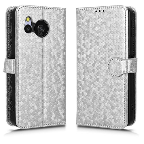 Leather Case Stands Flip Cover Holder C01X for Sharp Aquos Sense8 Silver