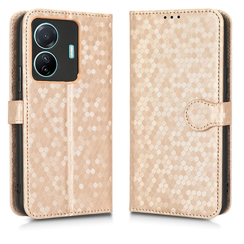 Leather Case Stands Flip Cover Holder C01X for Vivo iQOO Z6 Pro 5G Gold