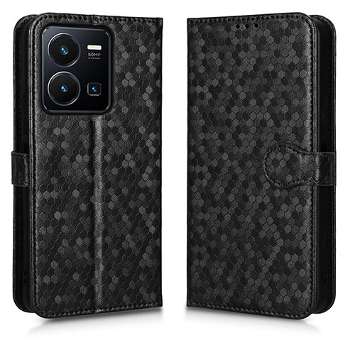 Leather Case Stands Flip Cover Holder C01X for Vivo Y35 4G Black