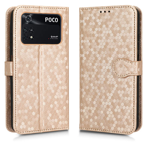 Leather Case Stands Flip Cover Holder C01X for Xiaomi Poco M4 Pro 4G Gold