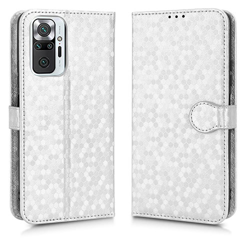 Leather Case Stands Flip Cover Holder C01X for Xiaomi Redmi Note 10 Pro 4G Silver