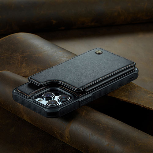 Leather Case Stands Flip Cover Holder C02S for Apple iPhone 14 Pro Max Black