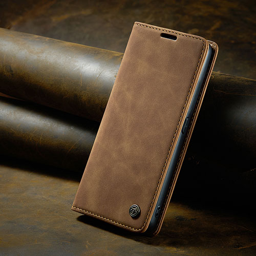 Leather Case Stands Flip Cover Holder C02S for Oppo Find X6 5G Light Brown