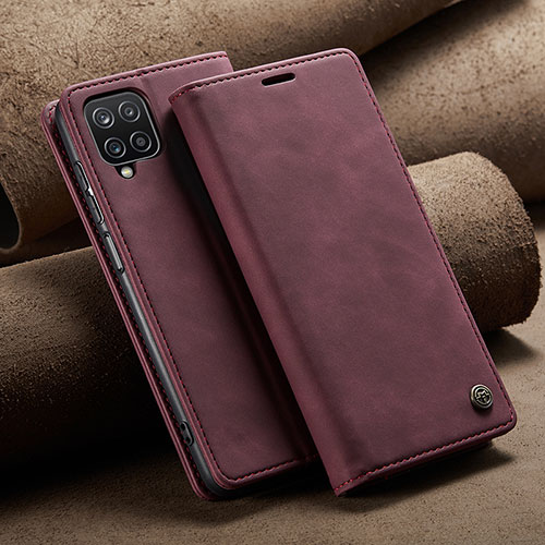 Leather Case Stands Flip Cover Holder C02S for Samsung Galaxy A12 5G Red Wine