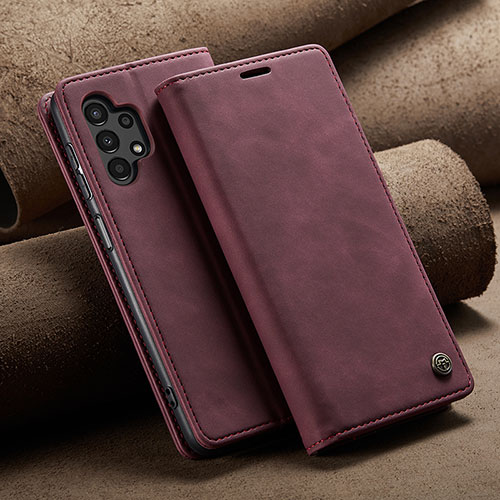 Leather Case Stands Flip Cover Holder C02S for Samsung Galaxy A13 4G Red Wine
