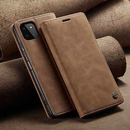 Leather Case Stands Flip Cover Holder C02S for Samsung Galaxy A22 5G Light Brown