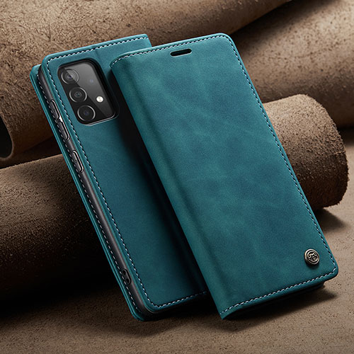 Leather Case Stands Flip Cover Holder C02S for Samsung Galaxy A52 5G Blue