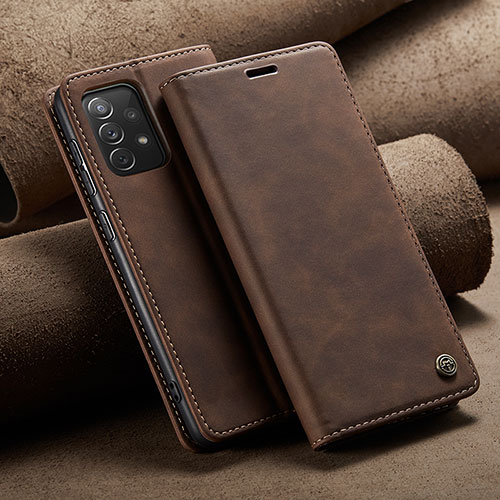 Leather Case Stands Flip Cover Holder C02S for Samsung Galaxy A72 4G Brown