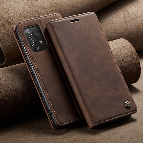Leather Case Stands Flip Cover Holder C02S for Samsung Galaxy A73 5G Brown