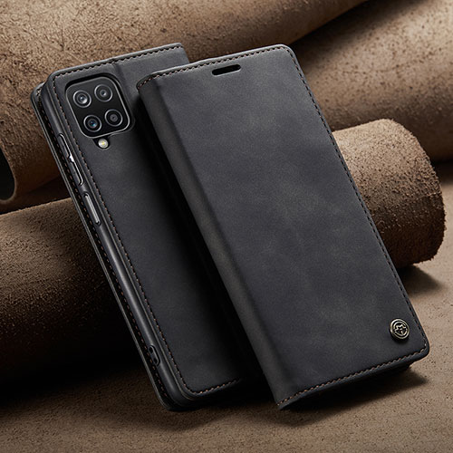 Leather Case Stands Flip Cover Holder C02S for Samsung Galaxy F12 Black