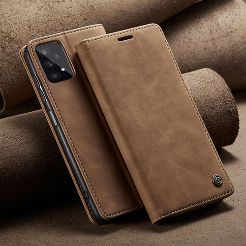 Leather Case Stands Flip Cover Holder C02S for Samsung Galaxy M32 5G Light Brown