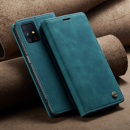 Leather Case Stands Flip Cover Holder C02S for Samsung Galaxy M51 Blue