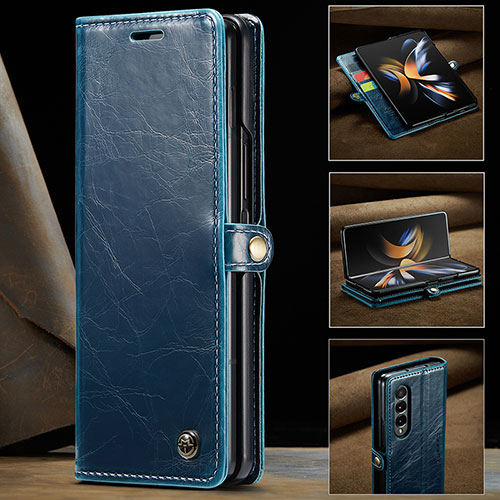 Leather Case Stands Flip Cover Holder C02S for Samsung Galaxy Z Fold3 5G Blue