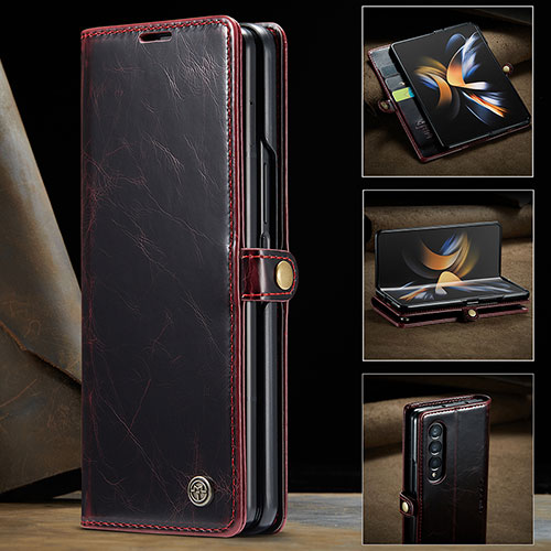 Leather Case Stands Flip Cover Holder C02S for Samsung Galaxy Z Fold3 5G Red Wine