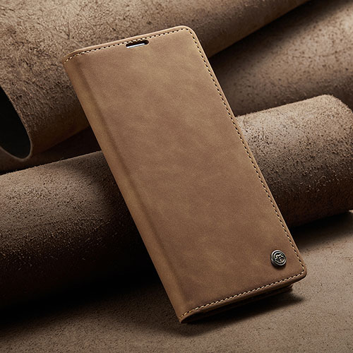 Leather Case Stands Flip Cover Holder C02S for Xiaomi Redmi Note 10 5G Light Brown