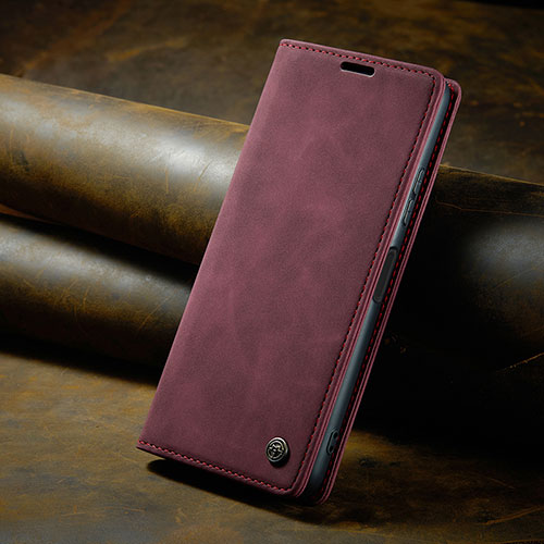 Leather Case Stands Flip Cover Holder C02S for Xiaomi Redmi Note 12 4G Red Wine